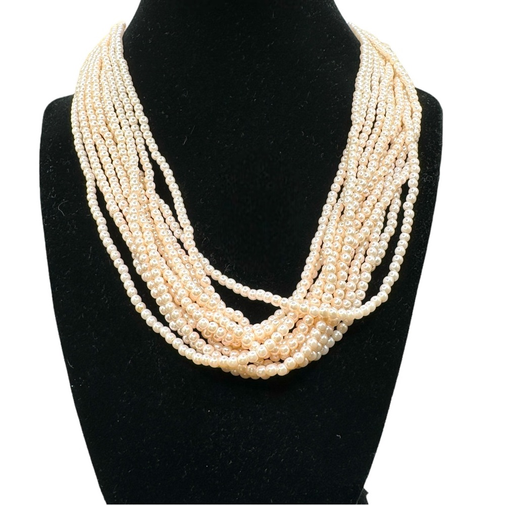 Multi Strand 80s Necklace Pink Rose Seed Bead Vintage 9.5” Long Wedding, Bride - Picture 6 of 10
